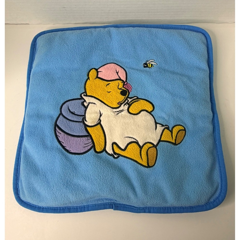 Vtg Disney Winnie the Pooh Blue Fleece Embroidered Pillow Case Heating Pad Cover